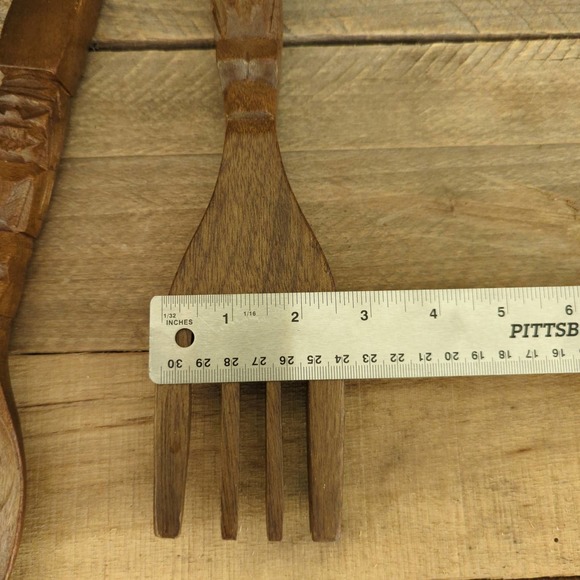 Vintage Carved Wooden Tiki Fork and Spoon Kitchen Wall Décor - Picture 7 of 9